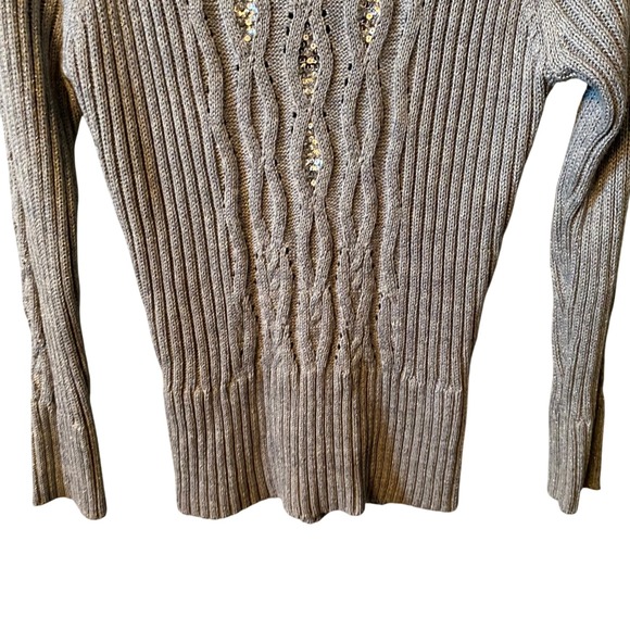 ROZ & ALI Gray Ribbed Metallic Cowl Neck Sequin Accent Sweater Size M - Picture 3 of 11